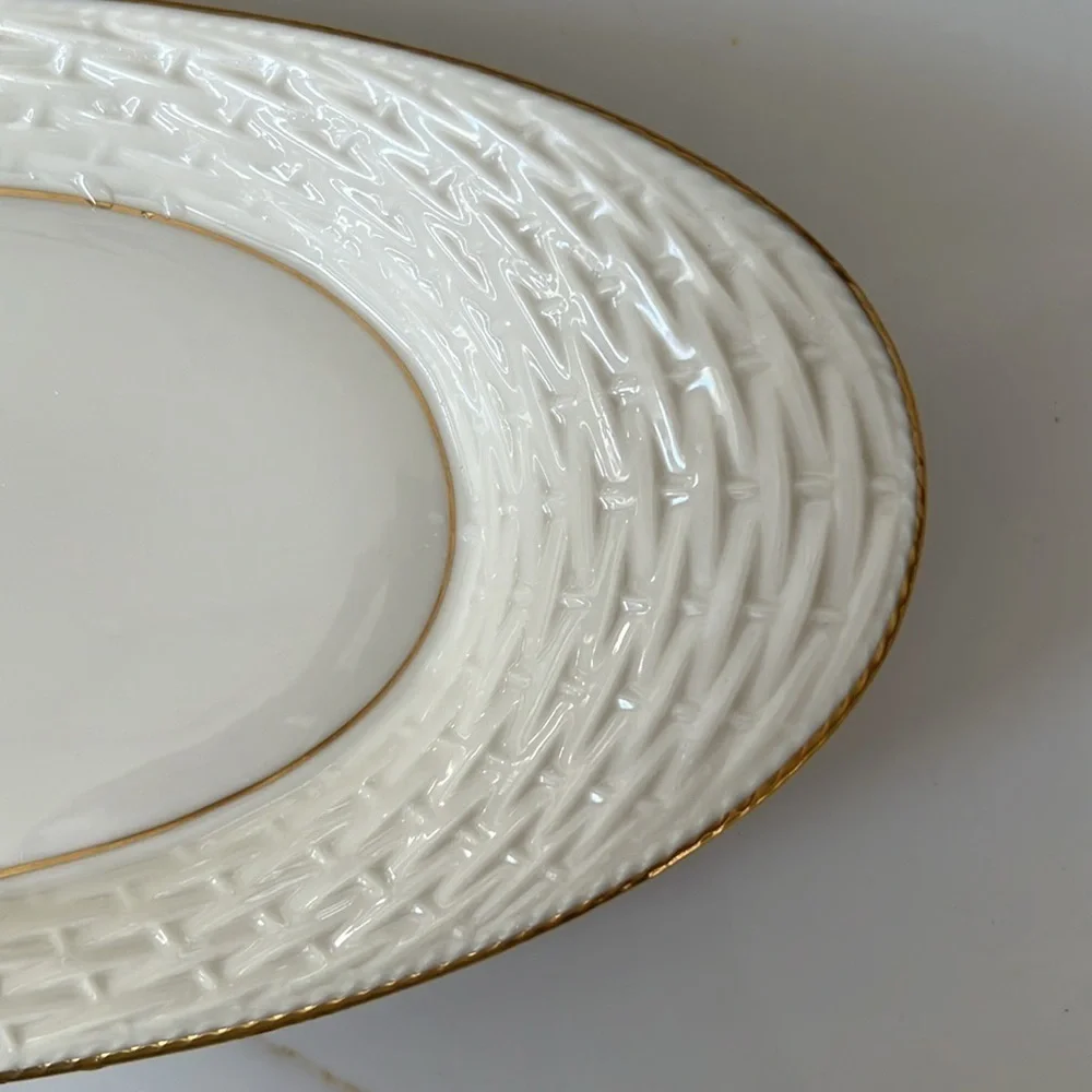 Lenox Porcelain Gold Trim Basket Weave Pattern Serving Tray